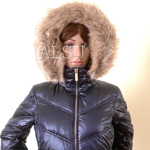 Michael Kors Faux-Fur-Trim Hooded Down Puffer Navy 77T4462M82 - Picture 3 of 10